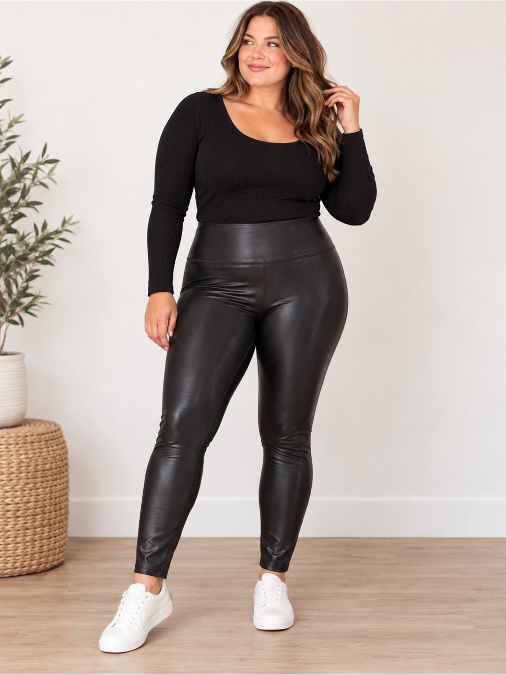 SPANX Faux Leather Leggings Black XL High Rise Shaping
